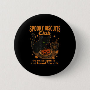 Spooky Biscuits Club Cat, Funny Halloween Baking T Button