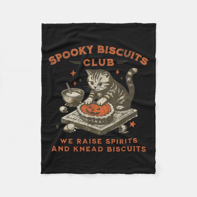 Spooky Biscuits Club Cat, Funny Halloween Baking T Fleece Blanket (Front)