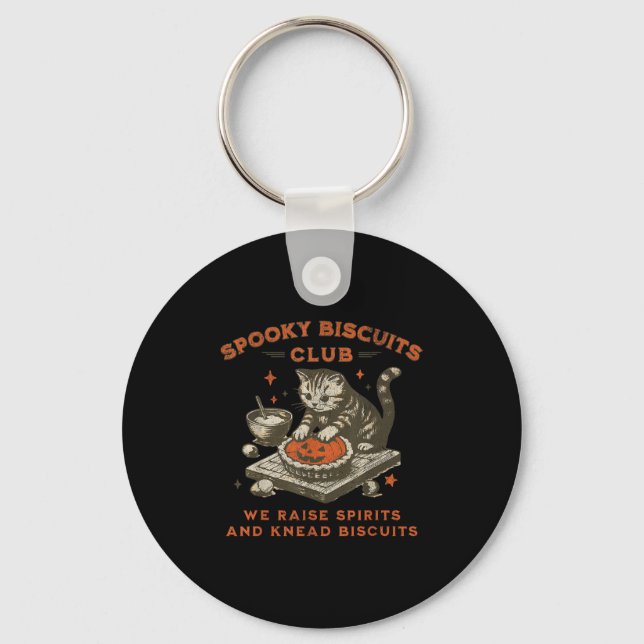 Spooky Biscuits Club Cat, Funny Halloween Baking T Keychain (Front)