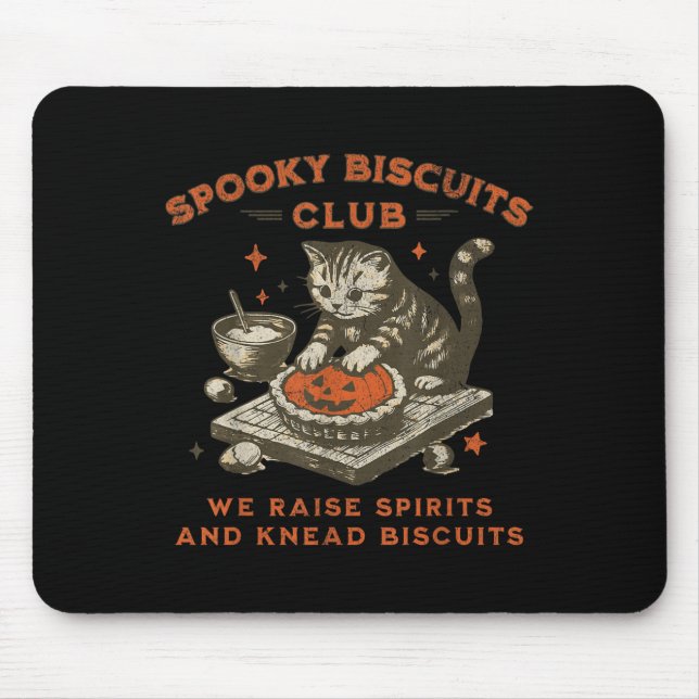 Spooky Biscuits Club Cat, Funny Halloween Baking T Mouse Pad (Front)