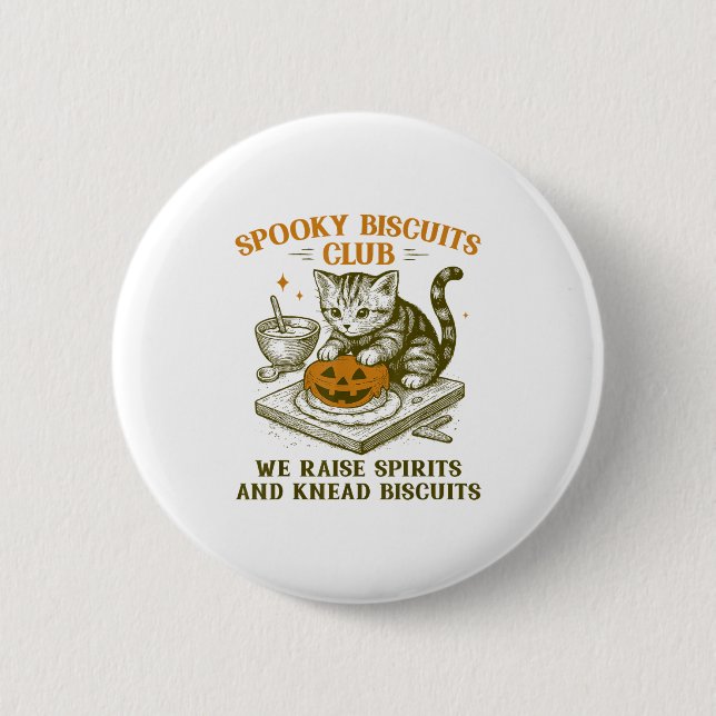 Spooky Biscuits Club Cat Funny Halloween Baking Te Button (Front)
