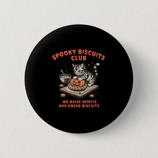 Spooky Biscuits Club Cat Halloween Baking  Button (Front)