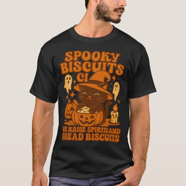 Spooky Biscuits Club Cat Halloween Funny Baking  T-Shirt (Front)