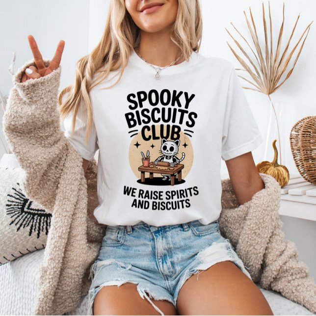 Spooky Biscuits Club Cat Skeleton Baking Halloween T-Shirt (Creator Uploaded)