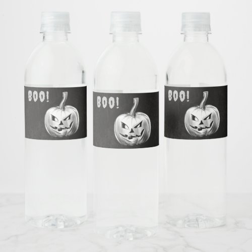 Spooky Black and Grey Halloween Party Water Bottle Label