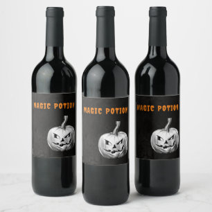 Spooky Black and Grey Halloween Party Wine Label