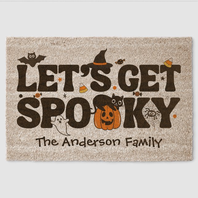 Spooky Black And Orange Halloween  Fiber Doormat (Front)