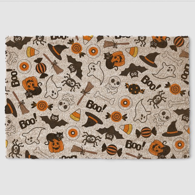 Spooky Black And Orange Halloween  Fiber Doormat (Front)