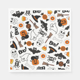 Spooky Black And Orange Halloween Party Napkins