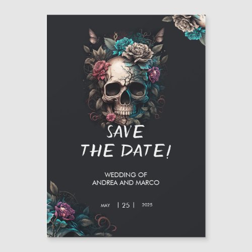Spooky Black and Purple Skull Gothic Save the Date Magnetic Invitation