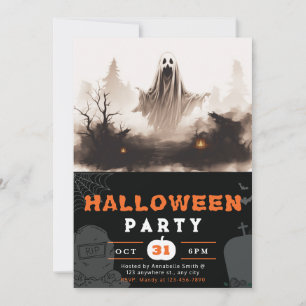 Spooky Black and White Ghost Creepy Halloween Invitation