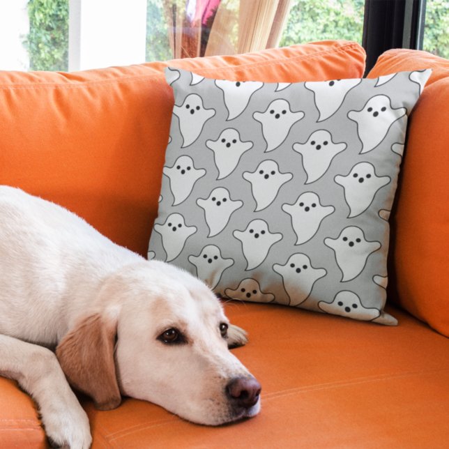 Spooky Black and White Ghost Pattern Halloween Throw Pillow (Creator Uploaded)
