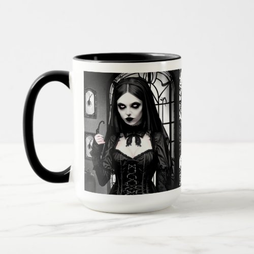 Spooky Black and White Gothic Girl  Mug