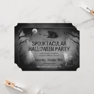 Spooky Black and White Halloween Party Invitation