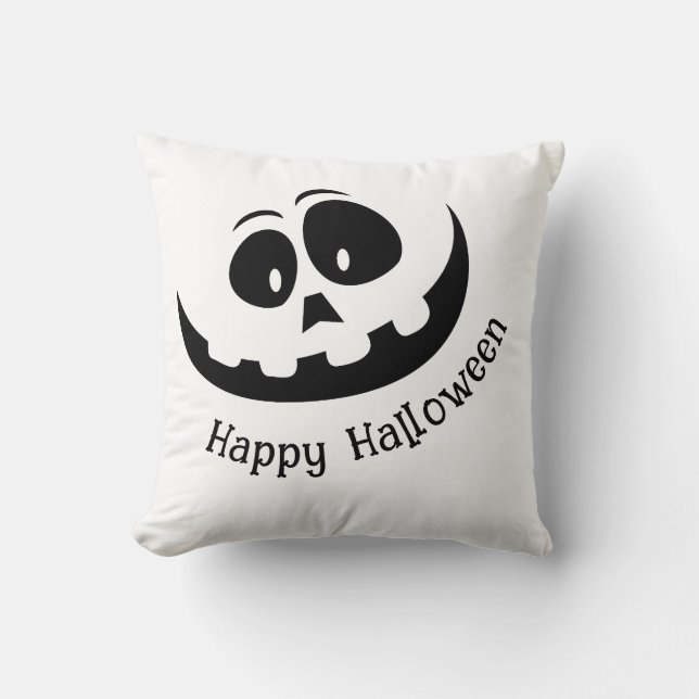 Spooky Black and White Happy Halloween Throw Pillow (Front)