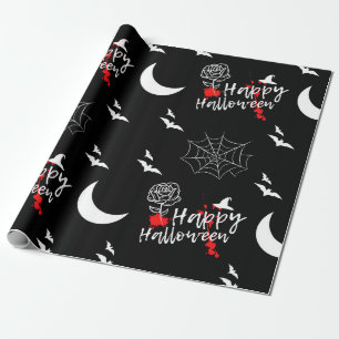 Spooky Black and White Happy Halloween Wrapping Paper