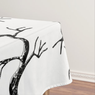 Spooky Black and White Oak Tree Halloween Party Tablecloth