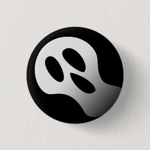 Spooky black and white scary ghost face Halloween Button