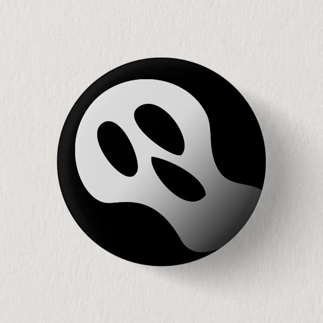 Spooky black and white scary ghost face Halloween Button (Front)