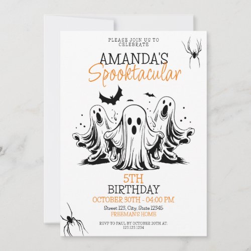 Spooky Black and White Scary Ghosts Birthday Invitation