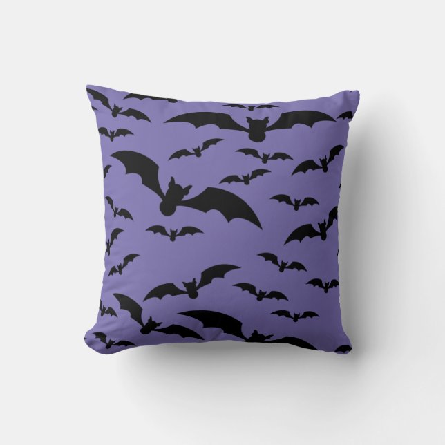 Spooky Black Bats Happy Halloween Throw Pillow (Front)