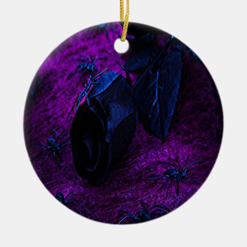 Spooky Black Blue Rose Black Spiders Purple ZSG Ceramic Ornament