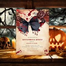 Spooky black bow Halloween Costume Invitation