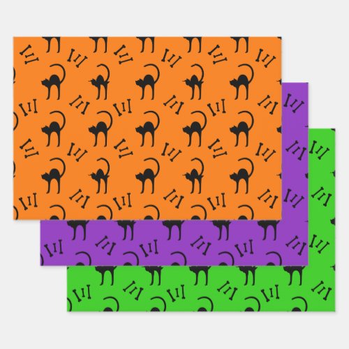 Spooky Black Cat and Bones Halloween Gift Wrapping Paper Sheets