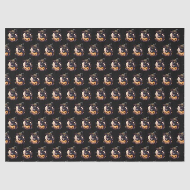 Spooky Black Cat And Jack-o-Lantern Orange Tissue Paper (Front)