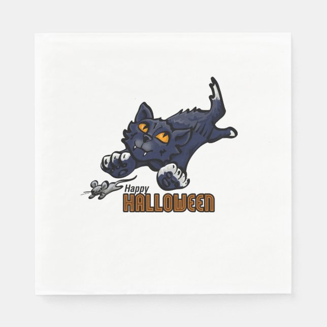 Spooky Black Cat and Mouse Paper Napkins (Front)