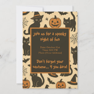 Spooky Black Cat and Pumpkin Halloween Party Invitation