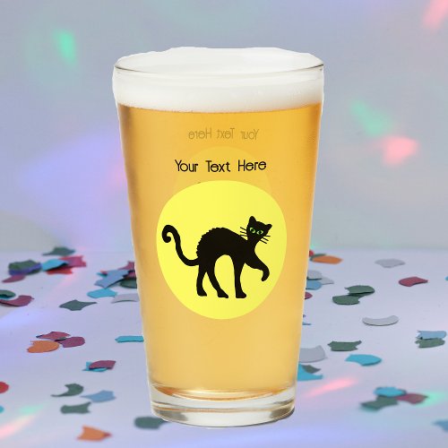 Spooky Black Cat Arched Back Full Yellow Moon Glass