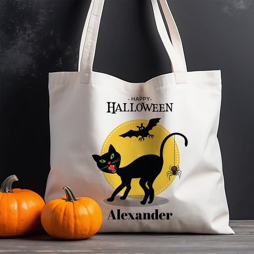 Spooky Black Cat Black Widow Spider Halloween Tote Bag