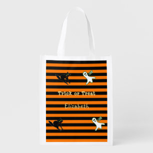 Spooky Black Cat Boo Ghost Kids Halloween Candy Grocery Bag