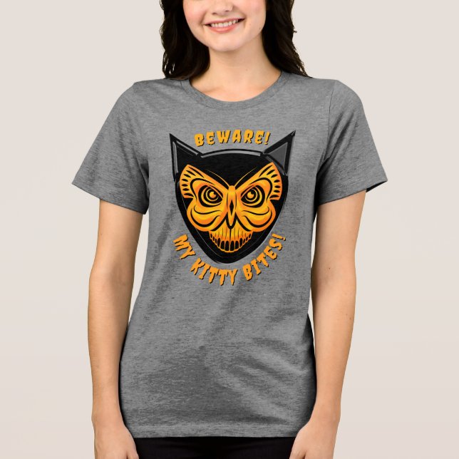 Spooky Black Cat Butterfly Skull Tri-Blend Shirt (Front)