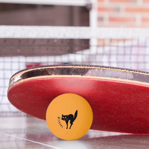 Spooky Black Cat Custom Name Orange Fun Party Beer Ping Pong Ball