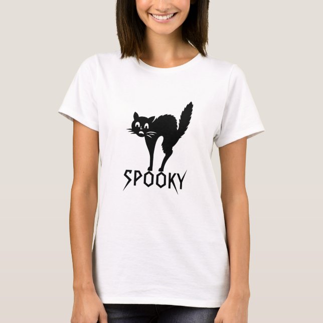 Spooky black cat custom text funny cute halloween T-Shirt (Front)