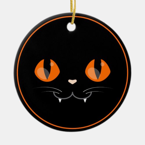 Spooky Black Cat Face Black  Orange Kids Funny    Ceramic Ornament