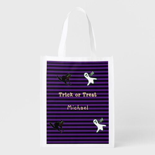 Spooky Black Cat Ghost Boo Kids Halloween Candy Grocery Bag