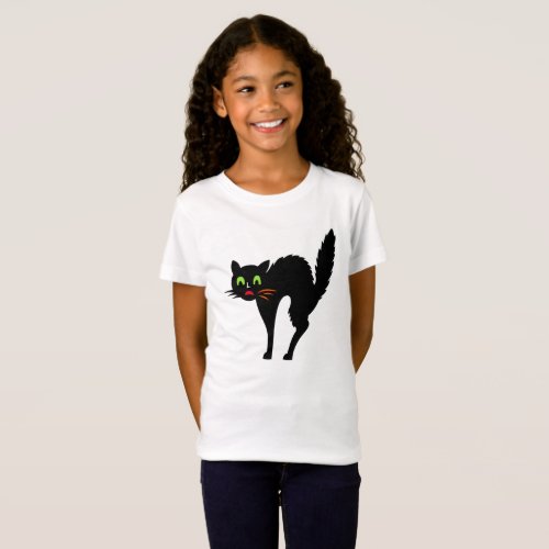 Spooky Black Cat Girls Halloween Trick or Treat T_Shirt