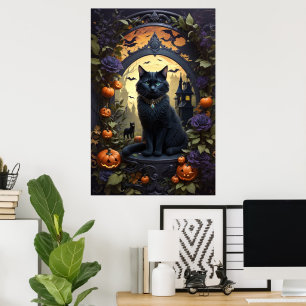 Spooky Black Cat Gothic Halloween Poster