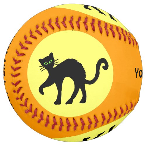 Spooky Black Cat Green Eyes Yellow Orange Softball