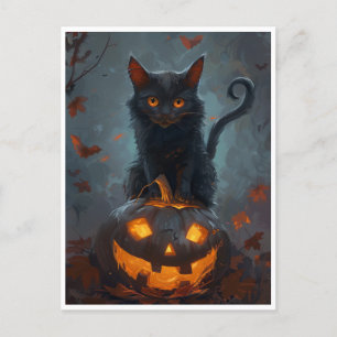 Spooky Black Cat Halloween Art Prints & Gifts Postcard