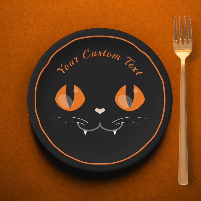 Spooky Black Cat Halloween Kids Custom Paper Plates (Creator Uploaded)