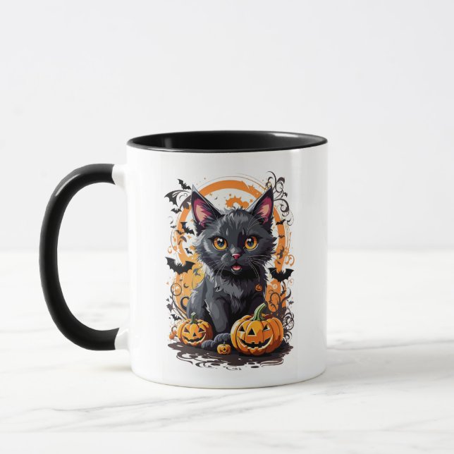 Spooky Black Cat Halloween Mug (Left)