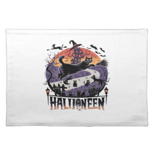 Spooky Black Cat Halloween Night – Vintage Haunted Cloth Placemat