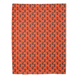 Spooky Black Cat Halloween Orange Bats Duvet Cover