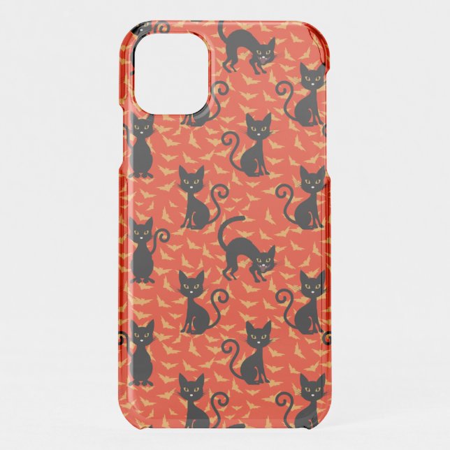 Spooky Black Cat Halloween Orange Bats Uncommon iPhone Case (Back)