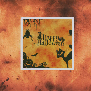Spooky Black Cat Halloween Paper Napkins