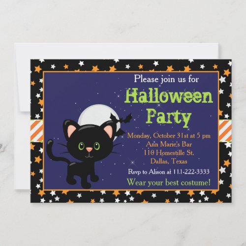 Spooky Black Cat Halloween Party Invitation